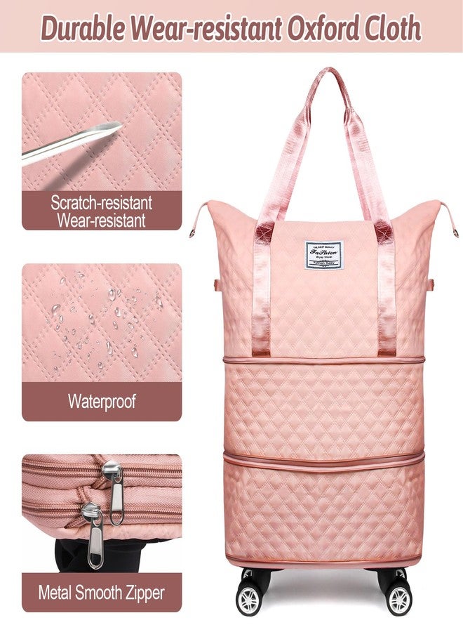 SZSJA Rolling Duffle Bag with Wheels and Handle, Expandable Travel Duffel Bag Luggage Bag, Foldable Travel Bag with Wheels Rolling Carry on Bags, Large Wheeled Luggage, Pink - Image 4